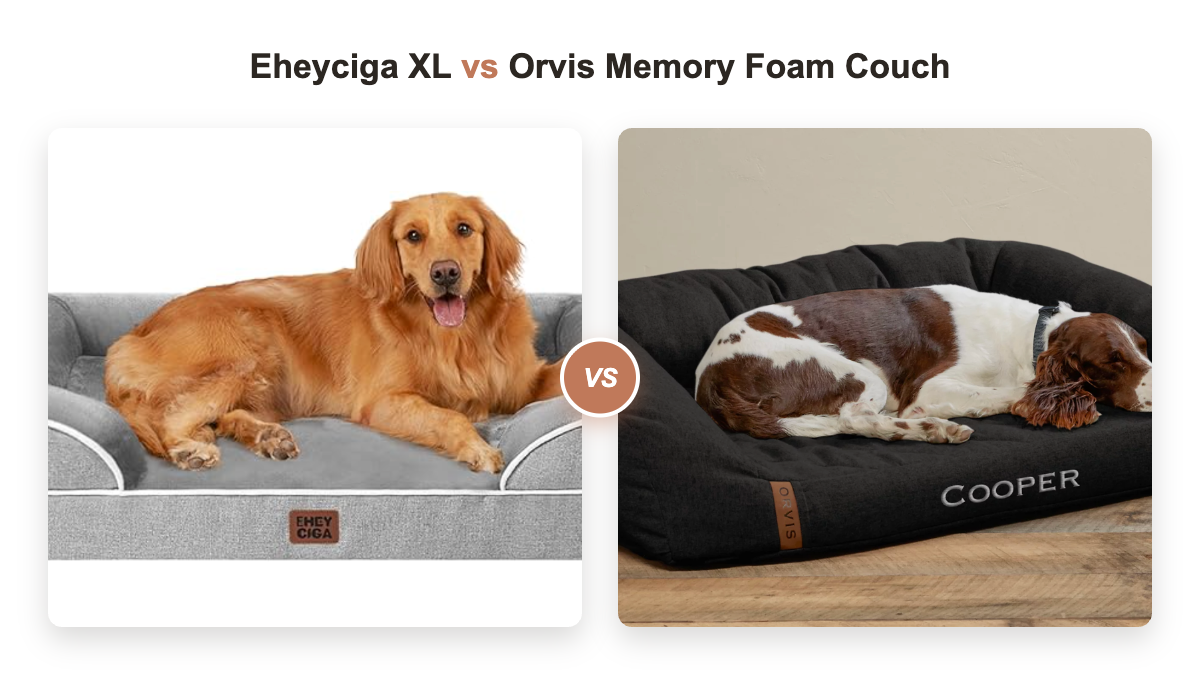 EHEYCIGA orthopedic dog bed and Orvis memory foam couch dog bed side by side